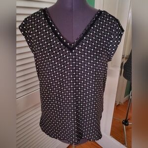 DR2 Black White Polka Dot Cap Sleeves Blouse